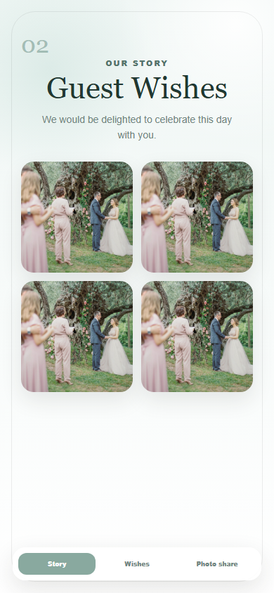 English mobile story gallery section from a digital wedding invitation