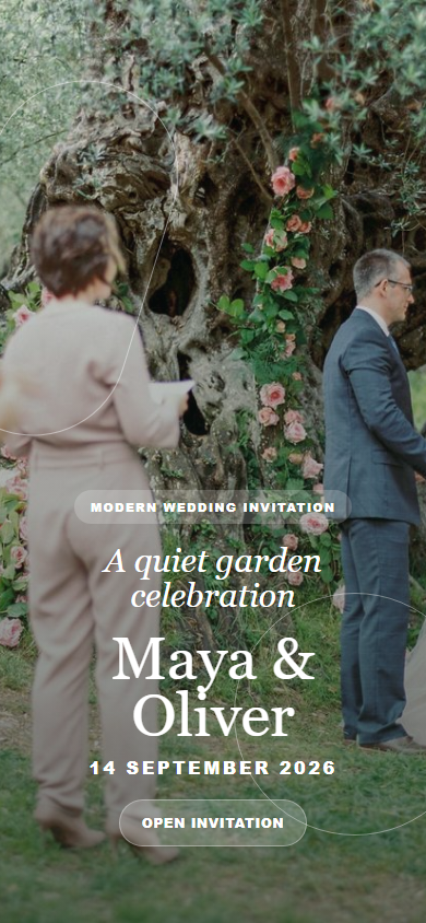 English mobile opening screen from a custom digital wedding invitation