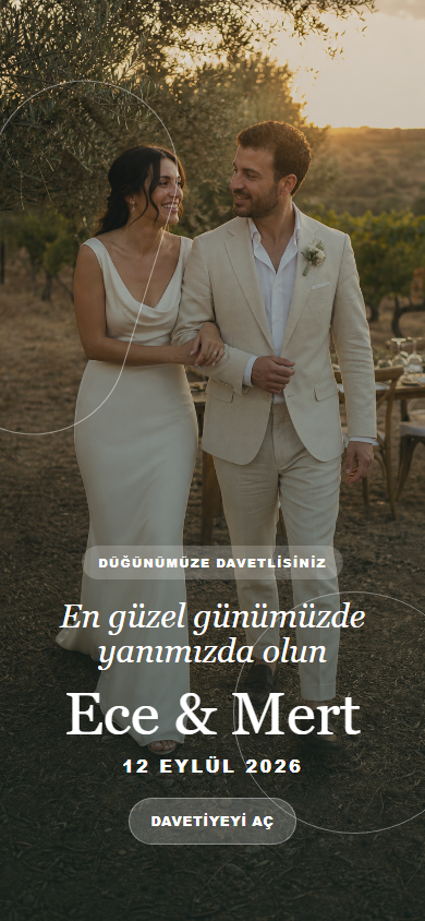 Turkish digital wedding invitation for an Urla vineyard celebration