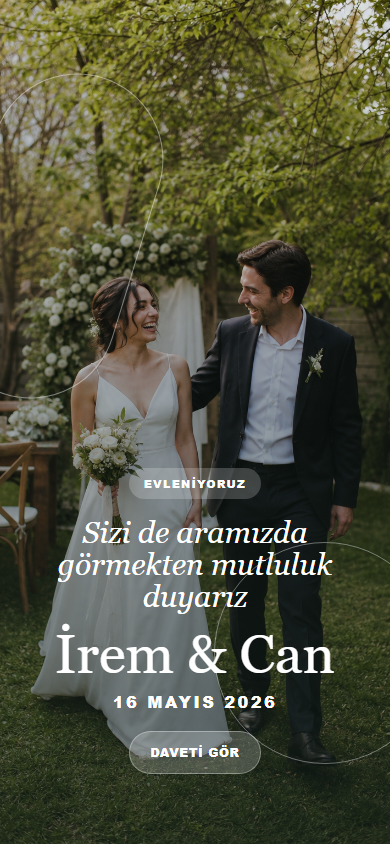 Minimal Turkish digital invitation for a garden wedding in Bursa